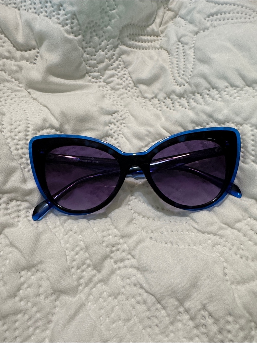 Emilio Pucci Blue Cat-Eye Sunglasses with Purple Lenses